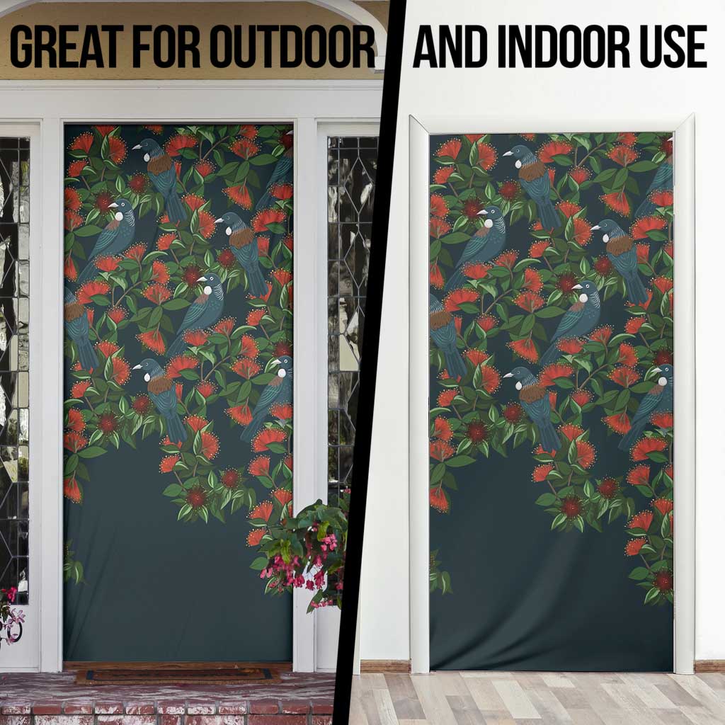 New Zealand Christmas Door Cover Romantic Tui Birds on Pohutukawa - Cobalt - Polynesian Pride