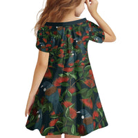 New Zealand Christmas Family Matching Off Shoulder Short Dress and Hawaiian Shirt Romantic Tui Birds on Pohutukawa - Cobalt - Polynesian Pride