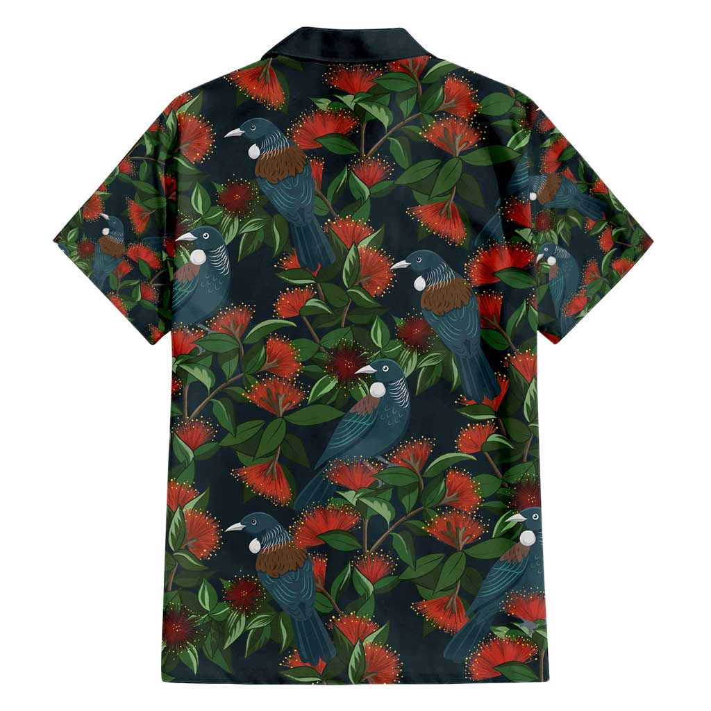 New Zealand Christmas Hawaiian Shirt Romantic Tui Birds on Pohutukawa - Cobalt - Polynesian Pride