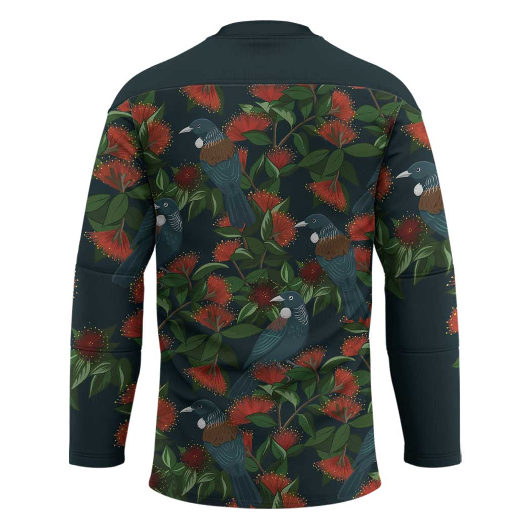 New Zealand Christmas Hockey Jersey Romantic Tui Birds on Pohutukawa - Cobalt - Polynesian Pride
