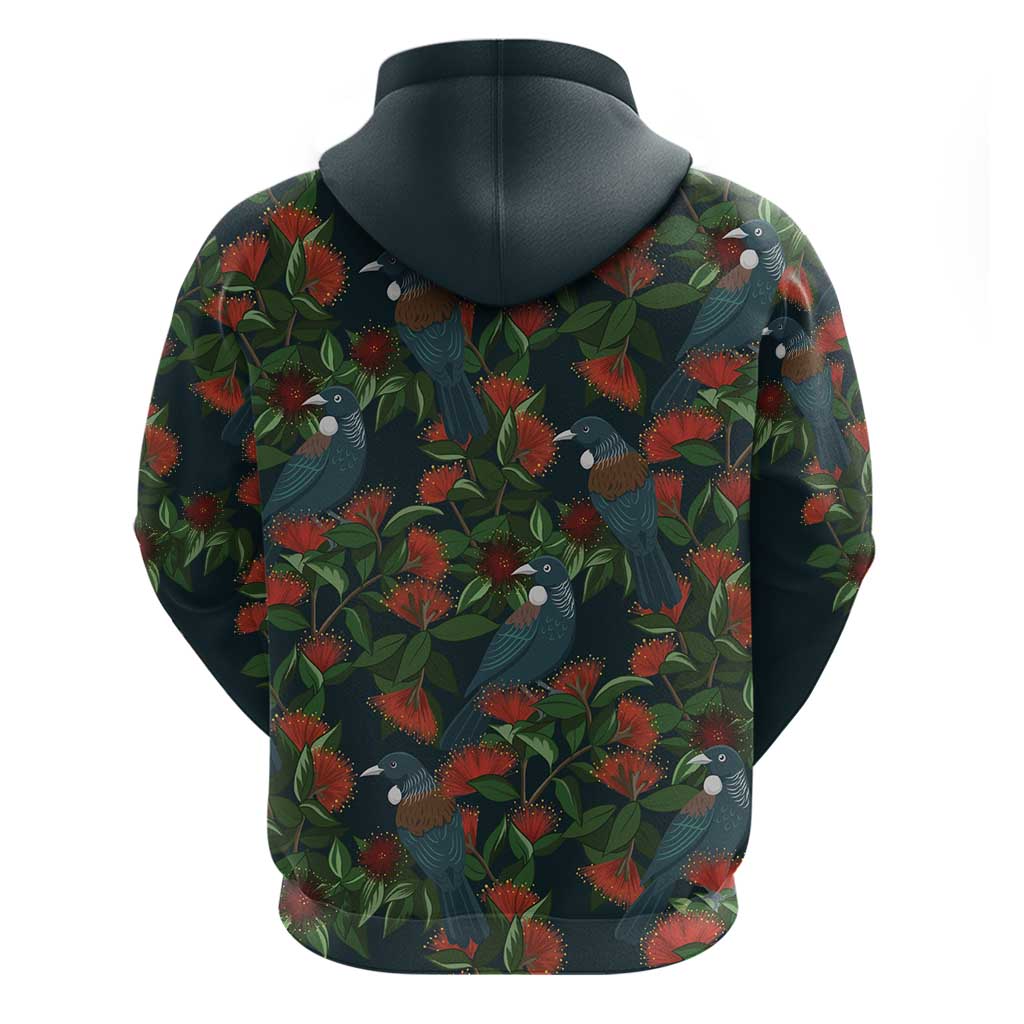 New Zealand Christmas Hoodie Romantic Tui Birds on Pohutukawa - Cobalt - Polynesian Pride