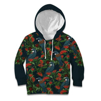 New Zealand Christmas Kid Hoodie Romantic Tui Birds on Pohutukawa - Cobalt - Polynesian Pride