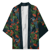 New Zealand Christmas Kimono Romantic Tui Birds on Pohutukawa - Cobalt - Polynesian Pride