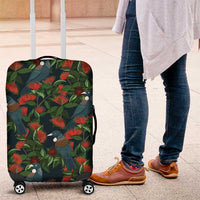 New Zealand Christmas Luggage Cover Romantic Tui Birds on Pohutukawa - Cobalt - Polynesian Pride