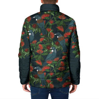 New Zealand Christmas Padded Jacket Romantic Tui Birds on Pohutukawa - Cobalt - Polynesian Pride