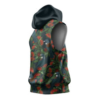 New Zealand Christmas Sleeveless Hoodie Romantic Tui Birds on Pohutukawa - Cobalt - Polynesian Pride