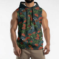 New Zealand Christmas Sleeveless Hoodie Romantic Tui Birds on Pohutukawa - Cobalt - Polynesian Pride