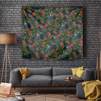 New Zealand Christmas Tapestry Romantic Tui Birds on Pohutukawa - Cobalt - Polynesian Pride