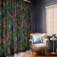 New Zealand Christmas Window Curtain Romantic Tui Birds on Pohutukawa - Cobalt LT7 - Polynesian Pride