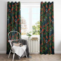 New Zealand Christmas Window Curtain Romantic Tui Birds on Pohutukawa - Cobalt LT7 - Polynesian Pride