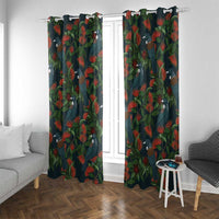 New Zealand Christmas Window Curtain Romantic Tui Birds on Pohutukawa - Cobalt LT7 With Grommets Cobalt - Polynesian Pride