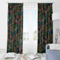 New Zealand Christmas Window Curtain Romantic Tui Birds on Pohutukawa - Cobalt LT7 - Polynesian Pride