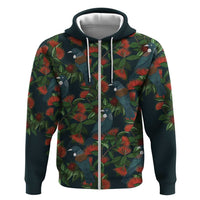 New Zealand Christmas Zip Hoodie Romantic Tui Birds on Pohutukawa - Cobalt - Polynesian Pride