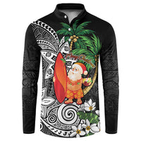 Polynesian Button Sweatshirt Tropical Santa - Plumeria Black Vintage