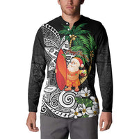 Polynesian Button Sweatshirt Tropical Santa - Plumeria Black Vintage