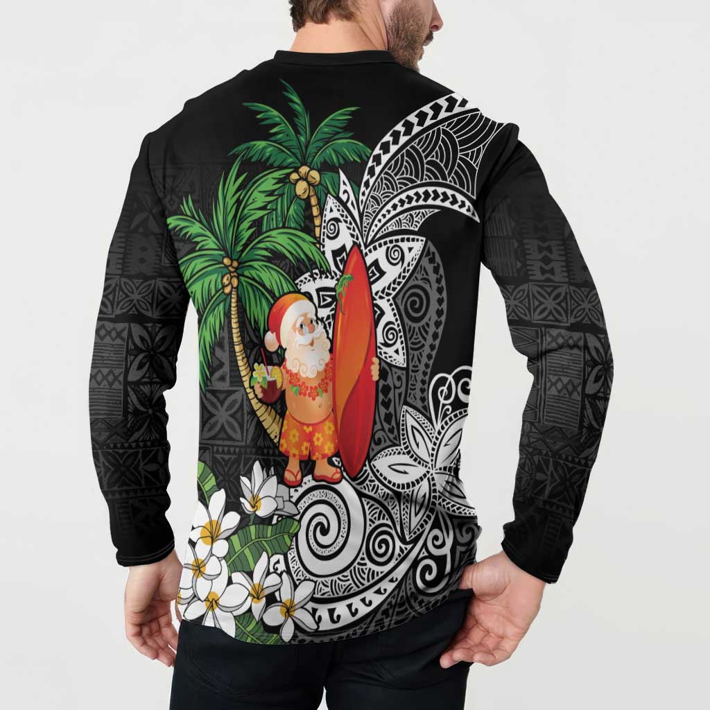 Polynesian Button Sweatshirt Tropical Santa - Plumeria Black Vintage