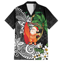 Polynesian Family Matching Short Sleeve Bodycon Dress and Hawaiian Shirt Tropical Santa - Plumeria Black Vintage