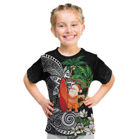 Polynesian Kid T Shirt Tropical Santa - Plumeria Black Vintage LT7 Black - Polynesian Pride