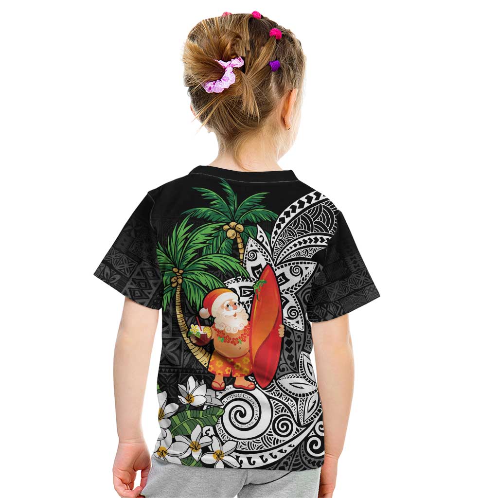 Polynesian Kid T Shirt Tropical Santa - Plumeria Black Vintage LT7 - Polynesian Pride