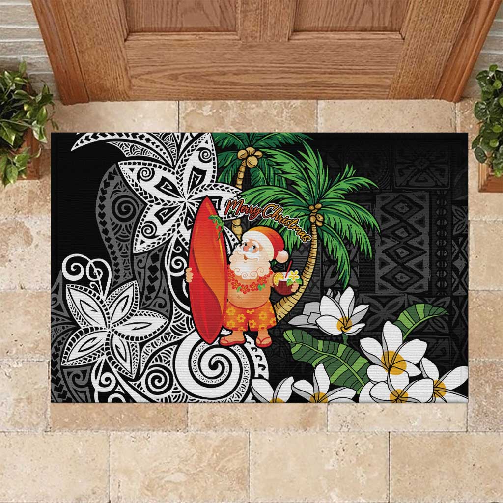 Polynesian Rubber Doormat Tropical Santa - Plumeria Black Vintage