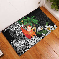 Polynesian Rubber Doormat Tropical Santa - Plumeria Black Vintage