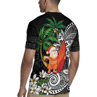 Polynesian Rugby Jersey Tropical Santa - Plumeria Black Vintage