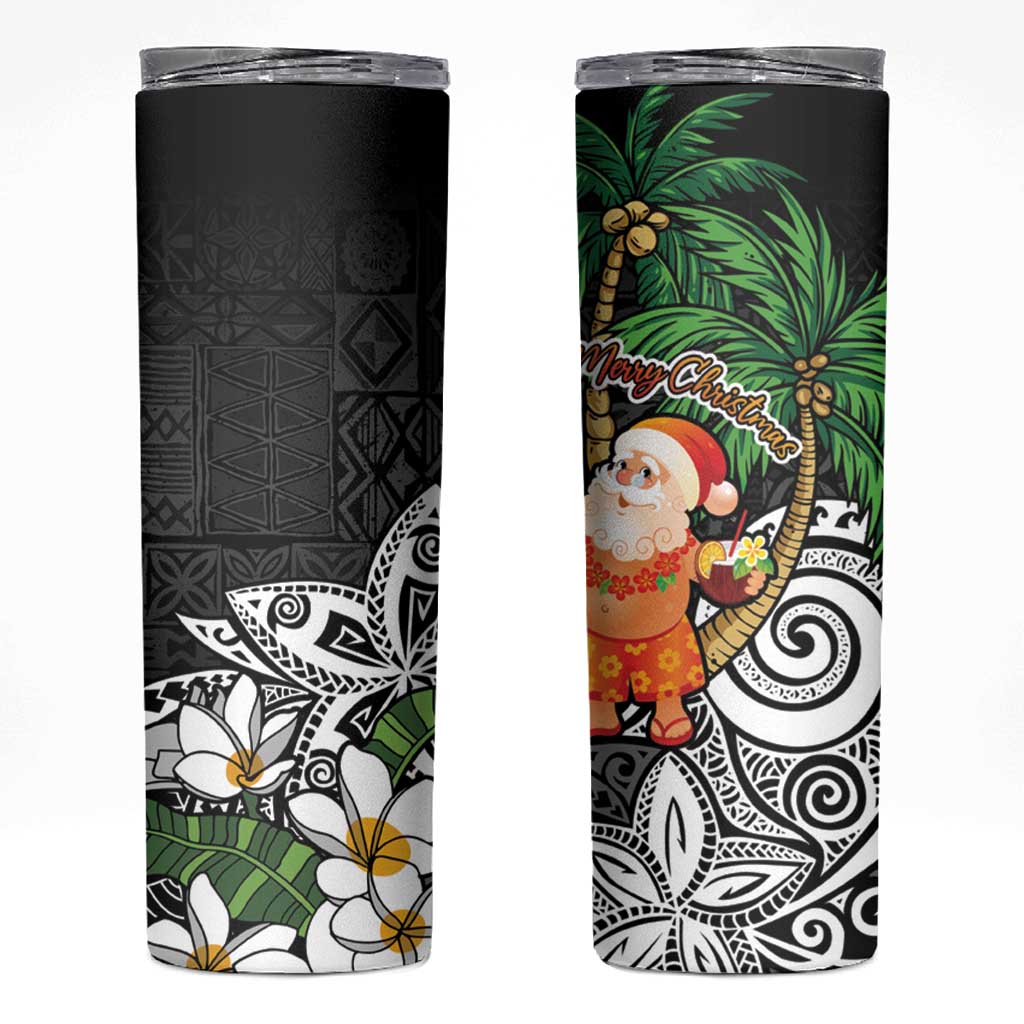 Polynesian Skinny Tumbler Tropical Santa - Plumeria Black Vintage LT7 Black - Polynesian Pride