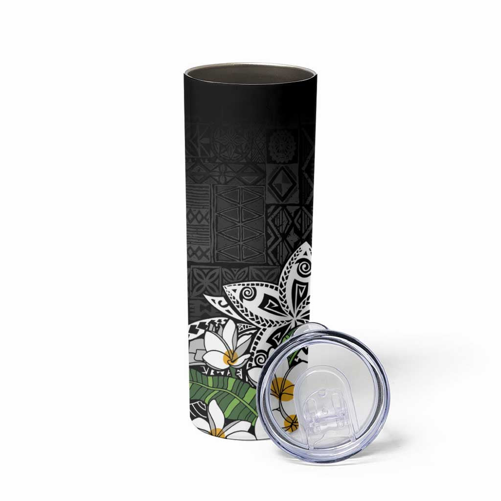 Polynesian Skinny Tumbler Tropical Santa - Plumeria Black Vintage LT7 - Polynesian Pride