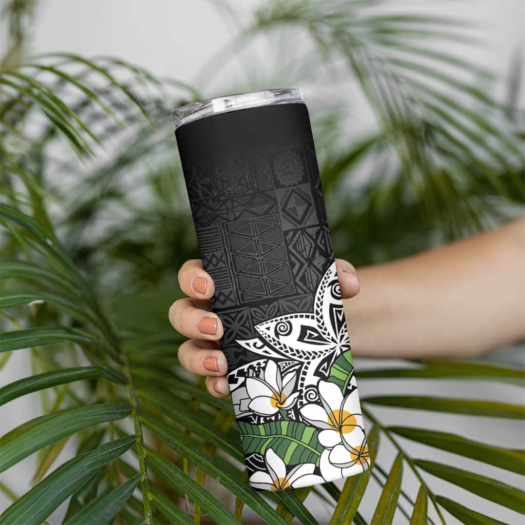 Polynesian Skinny Tumbler Tropical Santa - Plumeria Black Vintage LT7 - Polynesian Pride