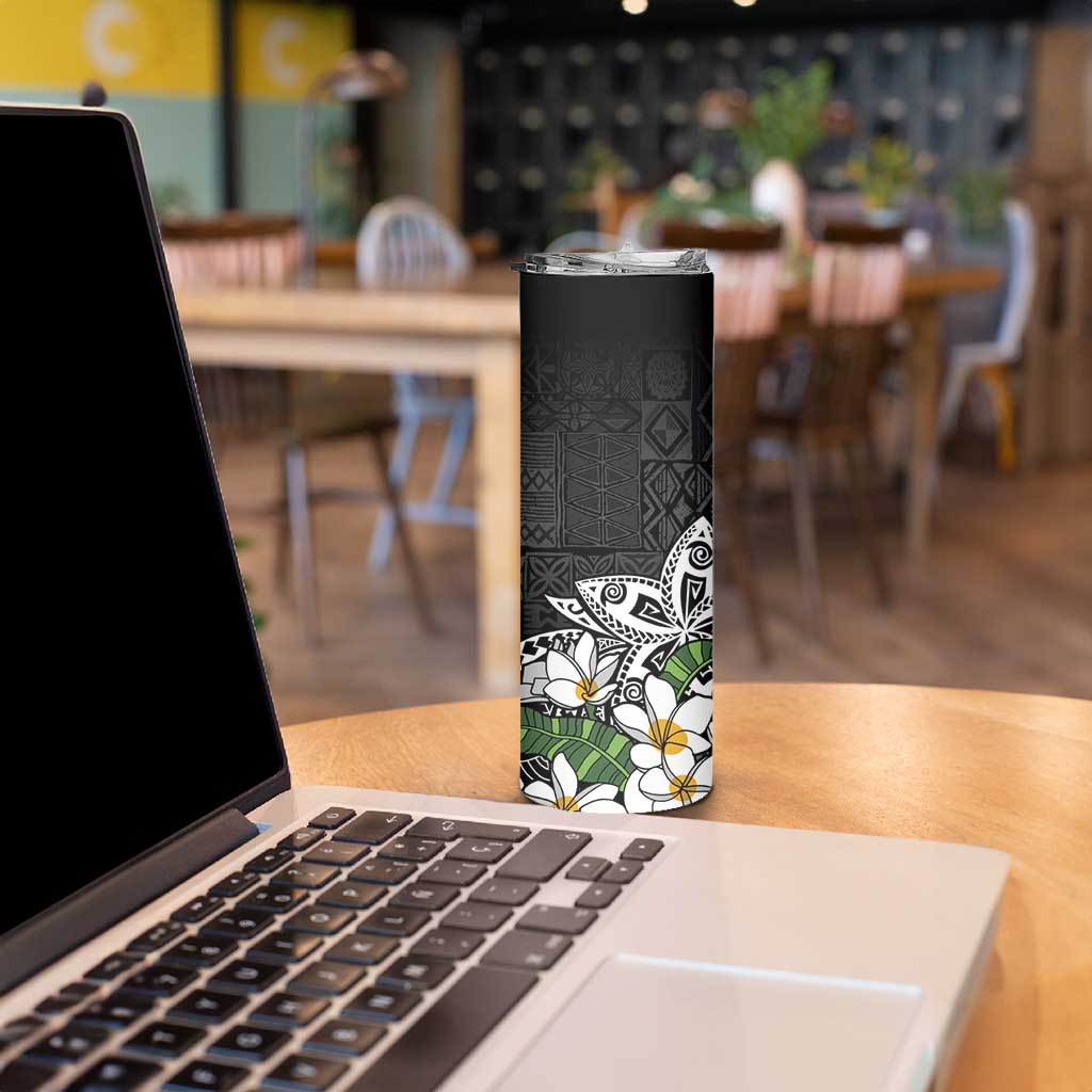 Polynesian Skinny Tumbler Tropical Santa - Plumeria Black Vintage LT7 - Polynesian Pride