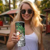 Polynesian Skinny Tumbler Tropical Santa - Plumeria Black Vintage LT7 - Polynesian Pride
