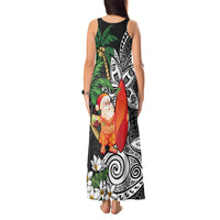 Polynesian Tank Maxi Dress Tropical Santa - Plumeria Black Vintage