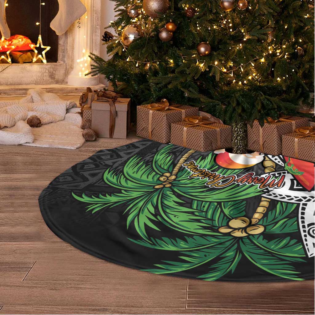 Polynesian Tree Skirt Tropical Santa - Plumeria Black Vintage