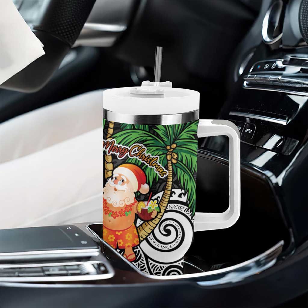 Polynesian Tumbler With Handle Tropical Santa - Plumeria Black Vintage