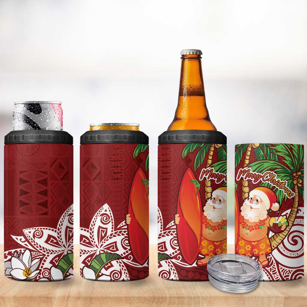 Polynesian 4 in 1 Can Cooler Tumbler Tropical Santa - Plumeria Red Vintage