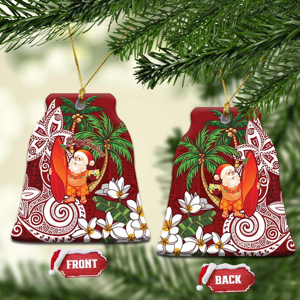 Polynesian Ceramic Ornament Tropical Santa - Plumeria Red Vintage
