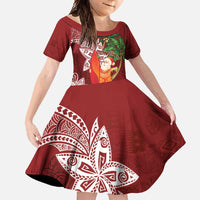 Polynesian Family Matching Mermaid Dress and Hawaiian Shirt Tropical Santa - Plumeria Red Vintage