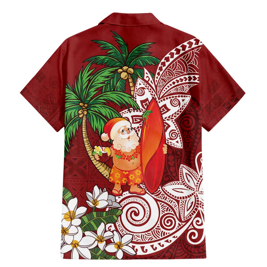 Polynesian Family Matching Mermaid Dress and Hawaiian Shirt Tropical Santa - Plumeria Red Vintage