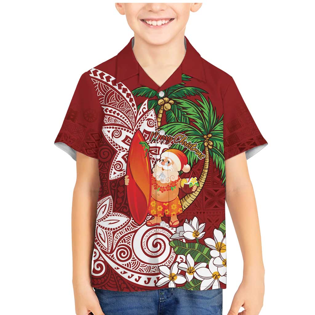 Polynesian Family Matching Mermaid Dress and Hawaiian Shirt Tropical Santa - Plumeria Red Vintage
