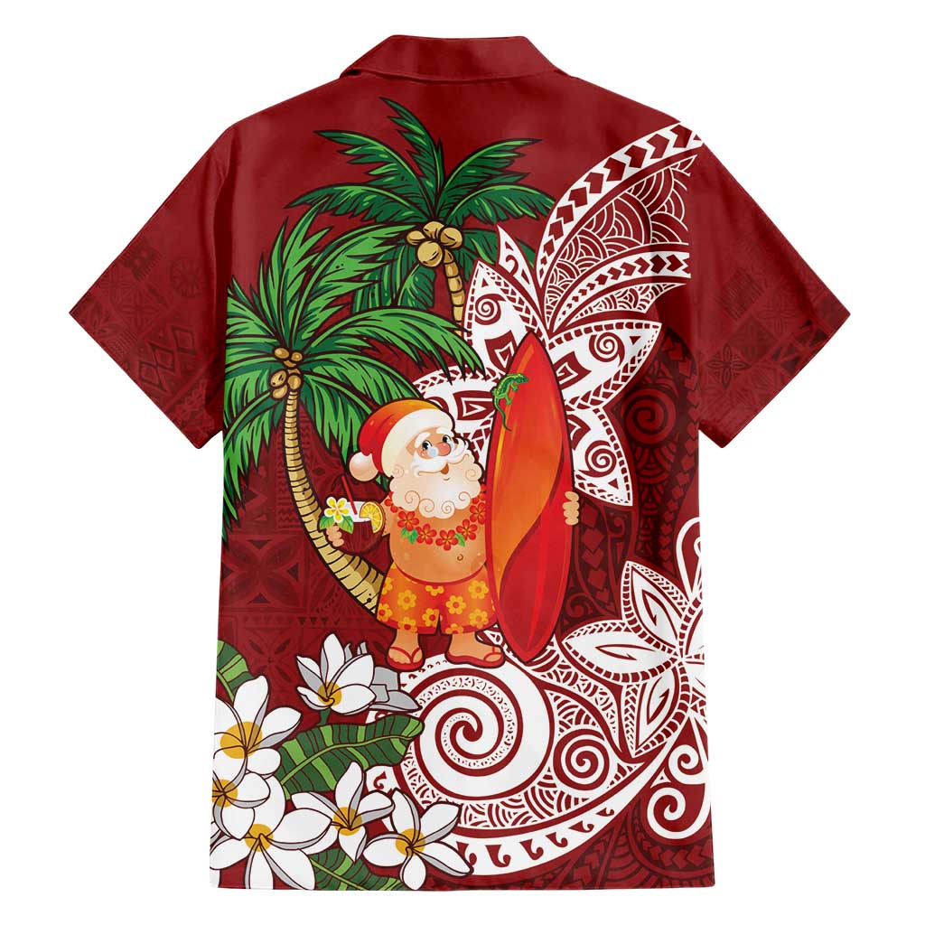 Polynesian Family Matching Short Sleeve Bodycon Dress and Hawaiian Shirt Tropical Santa - Plumeria Red Vintage