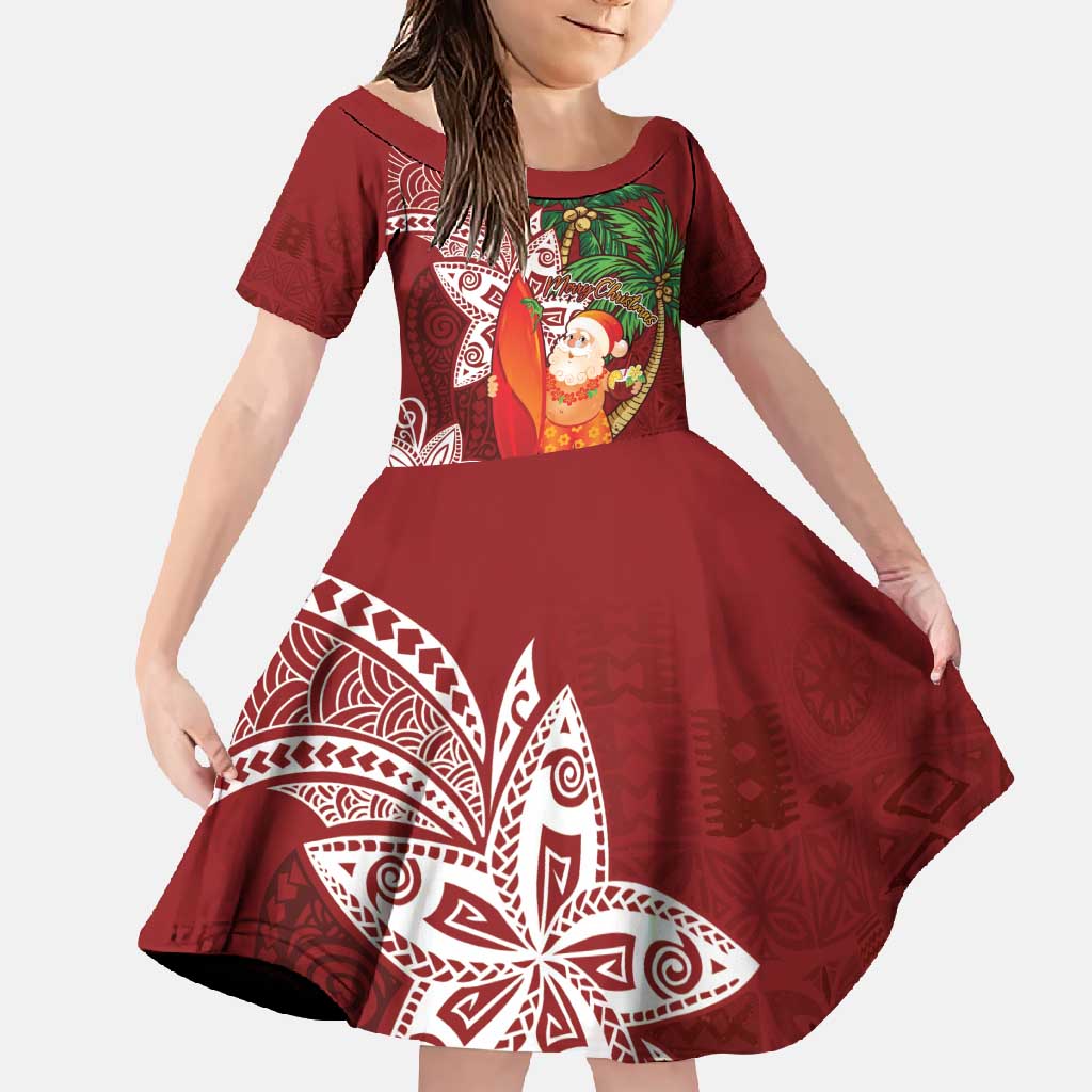 Polynesian Family Matching Tank Maxi Dress and Hawaiian Shirt Tropical Santa - Plumeria Red Vintage