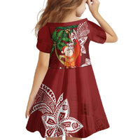 Polynesian Family Matching Tank Maxi Dress and Hawaiian Shirt Tropical Santa - Plumeria Red Vintage