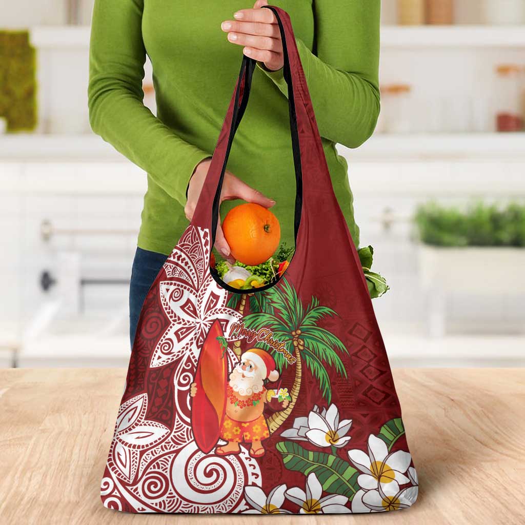 Polynesian Grocery Bag Tropical Santa - Plumeria Red Vintage