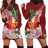 Polynesian Hoodie Dress Tropical Santa - Plumeria Red Vintage
