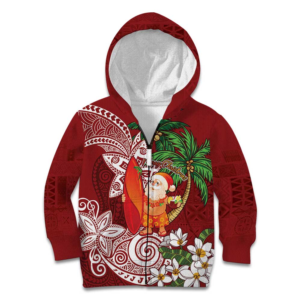 Polynesian Kid Hoodie Tropical Santa - Plumeria Red Vintage LT7 Zip Hoodie Red - Polynesian Pride