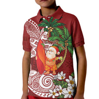 Polynesian Kid Polo Shirt Tropical Santa - Plumeria Red Vintage LT7 Kid Red - Polynesian Pride