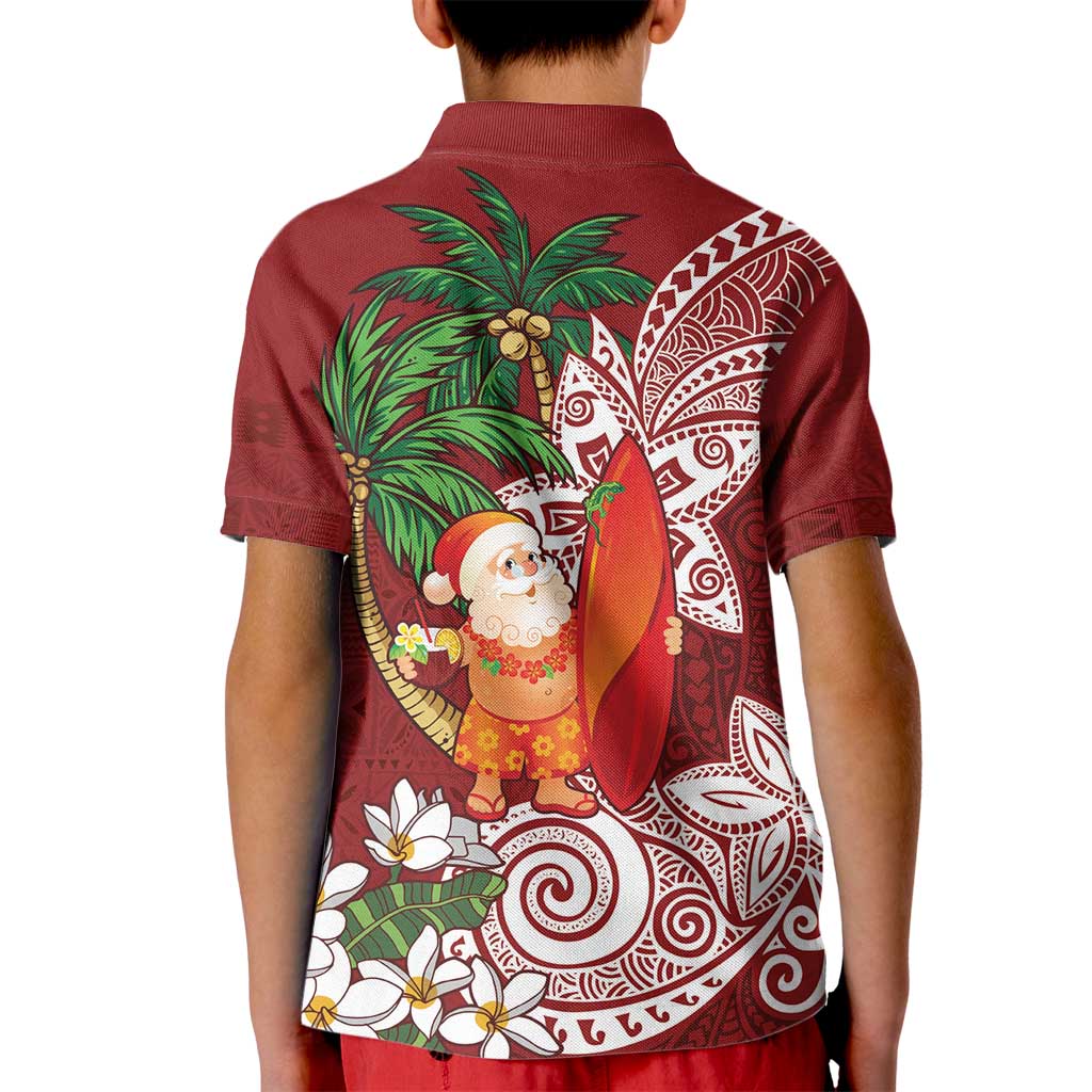 Polynesian Kid Polo Shirt Tropical Santa - Plumeria Red Vintage LT7 - Polynesian Pride