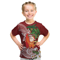 Polynesian Kid T Shirt Tropical Santa - Plumeria Red Vintage LT7 Red - Polynesian Pride