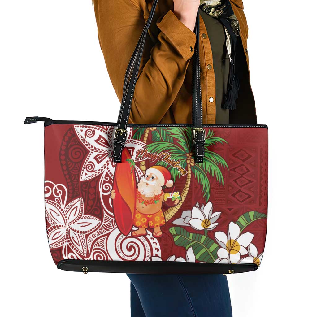 Polynesian Leather Tote Bag Tropical Santa - Plumeria Red Vintage