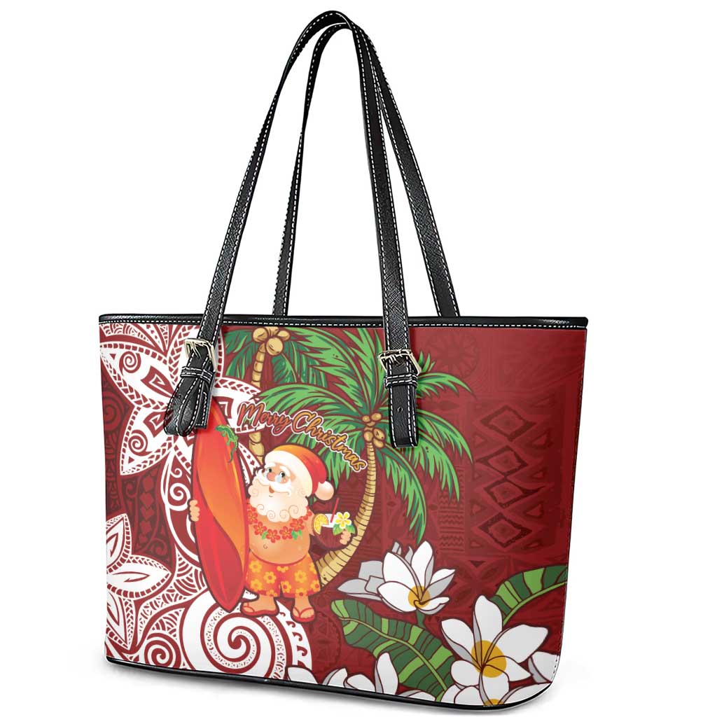 Polynesian Leather Tote Bag Tropical Santa - Plumeria Red Vintage